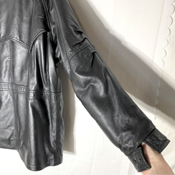 Vintage Canada Sportswear Black Lamb Leather Coat W Drawstring Waist L - Picture 11 of 16